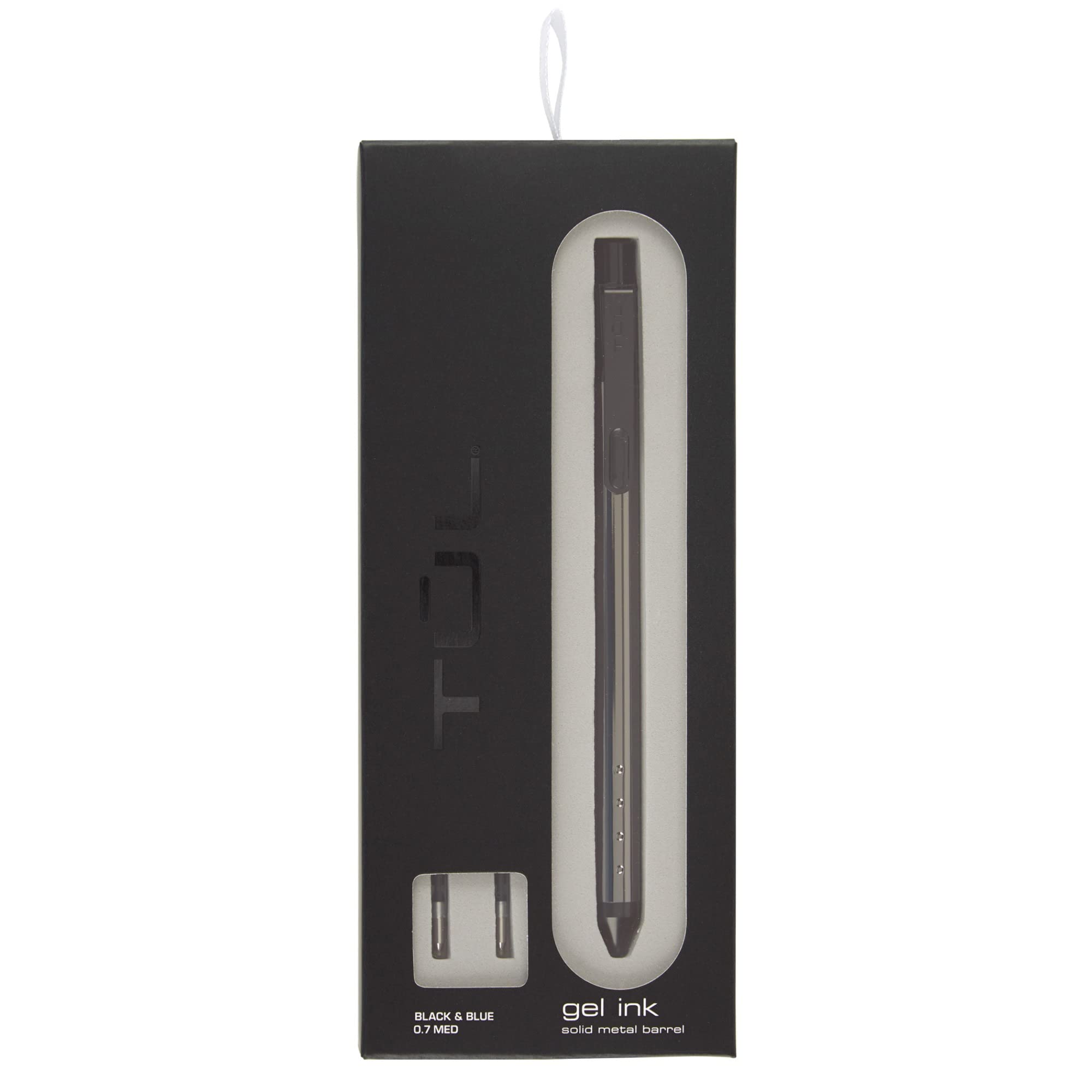 Tul Fine Writing Solid Metal Barrel Retractable Gel Pen With 2 Refills, Medium Point, 0.7 Mm, Gunmetal Gray Barrel, Assorted Ink